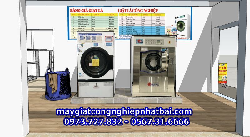 Mô hình lắp đặt máy giặt công nghiệp Osaka